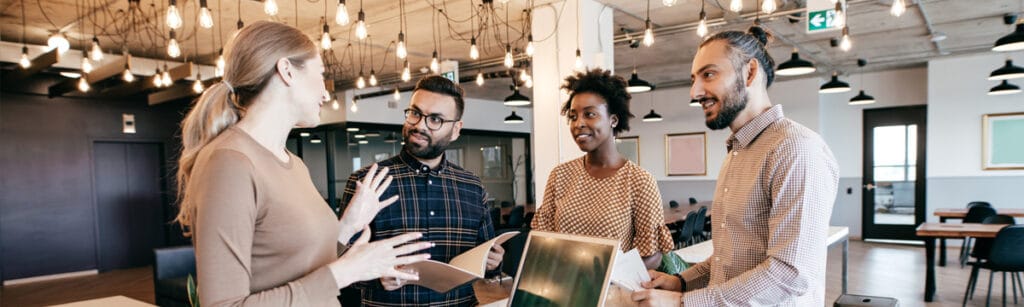 Customers talking to associate