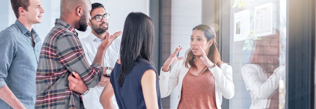 People discussing in the company