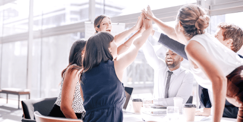 Employees celebrating company's success